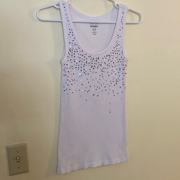Old Navy Medium White Colorful Sequined Tank Top 🤍 🌈 - Picture 2 of 10